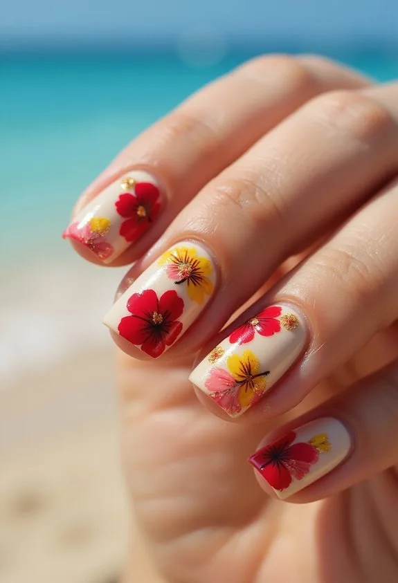vibrant tropical beach vacation nails