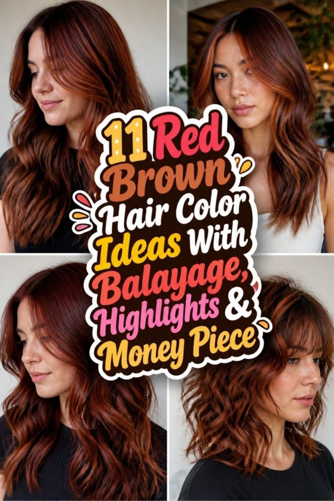 11 Red Brown Hair Color Ideas With Balayage, Highlights & Money Piece