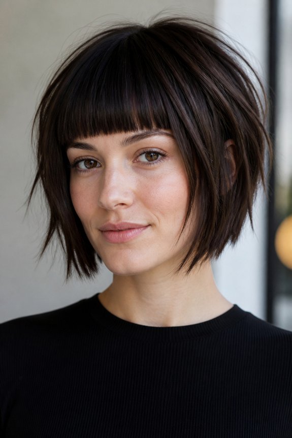 blunt bangs with sharp layers