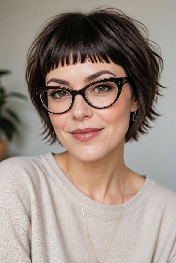 cat eye frames short bangs