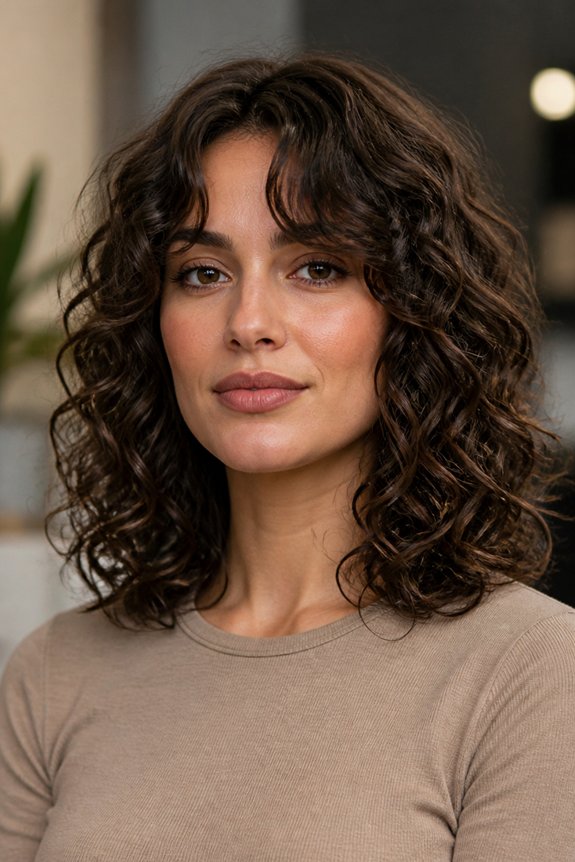 curly bob with bangs