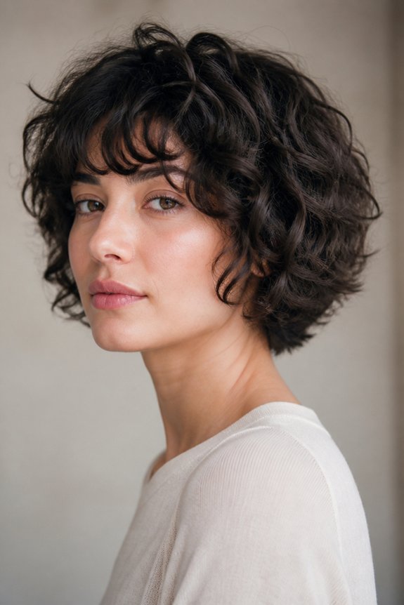curly bob with textured bangs