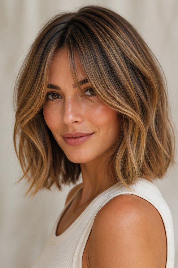 dimensional warm toned bob haircut