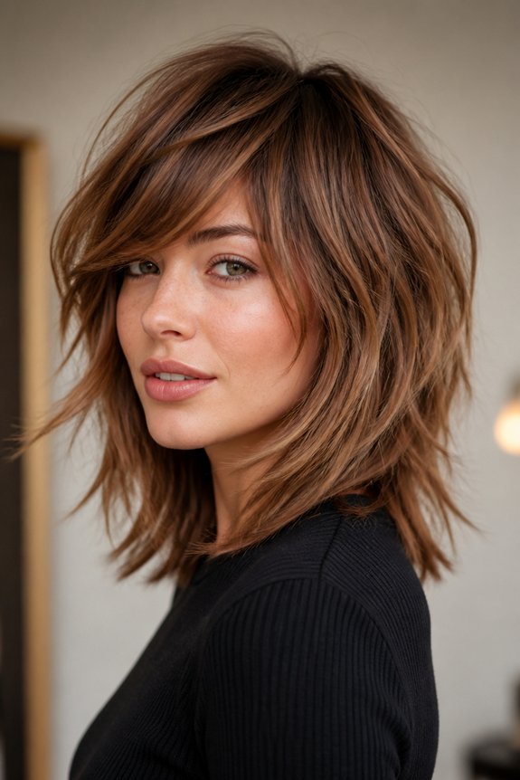 edgy shag sideswept bangs