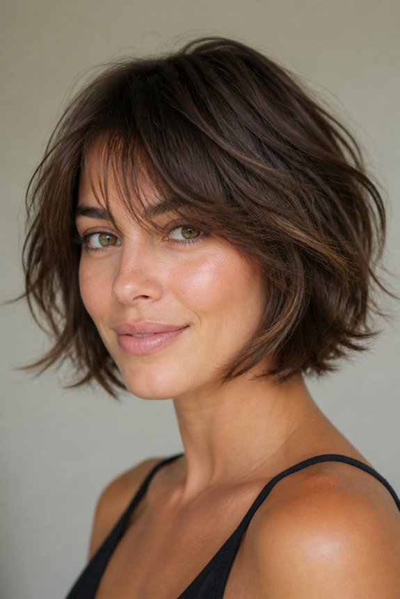 feathered bangs layered bob