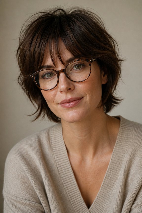 feathered bangs tortoiseshell glasses