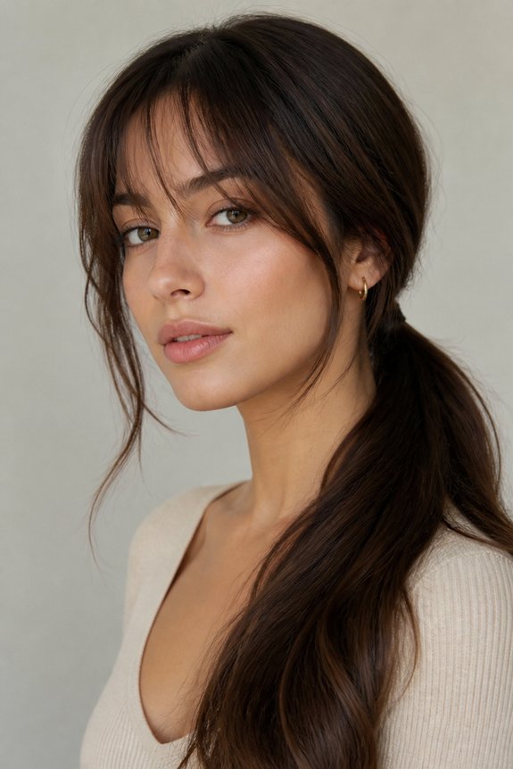 feathered bangs with ponytail
