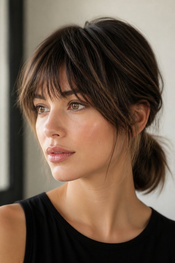 low ponytail choppy bangs