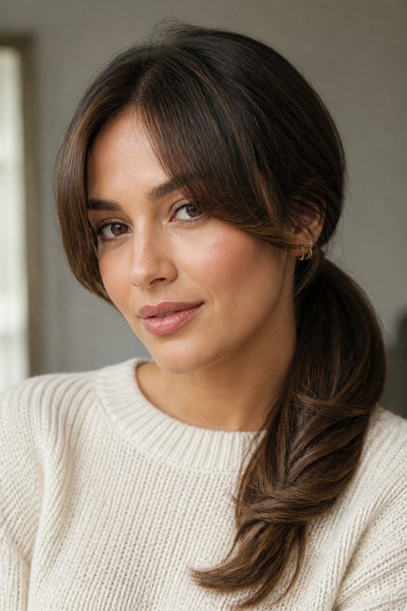 sleek ponytail with bangs