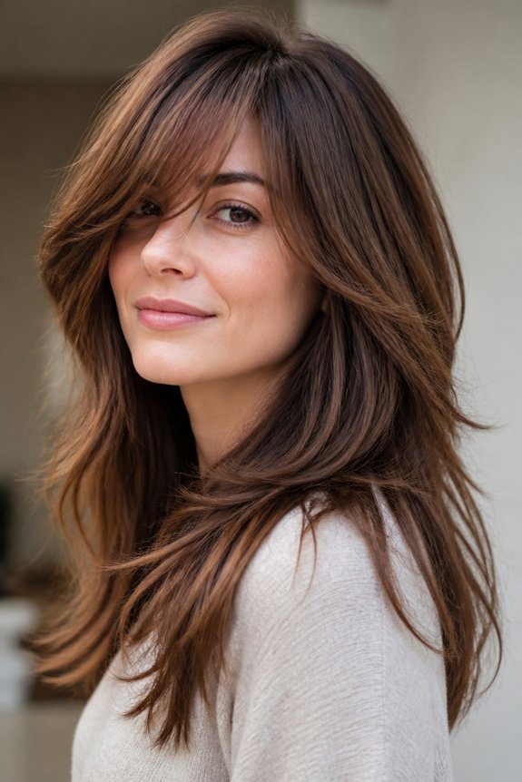 sleek side swept bangs style