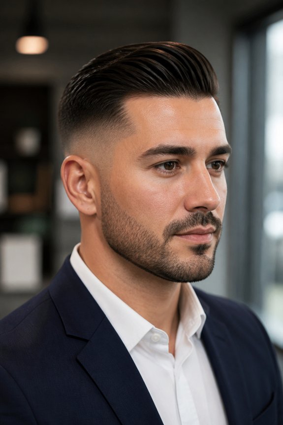 slicked back low fade style