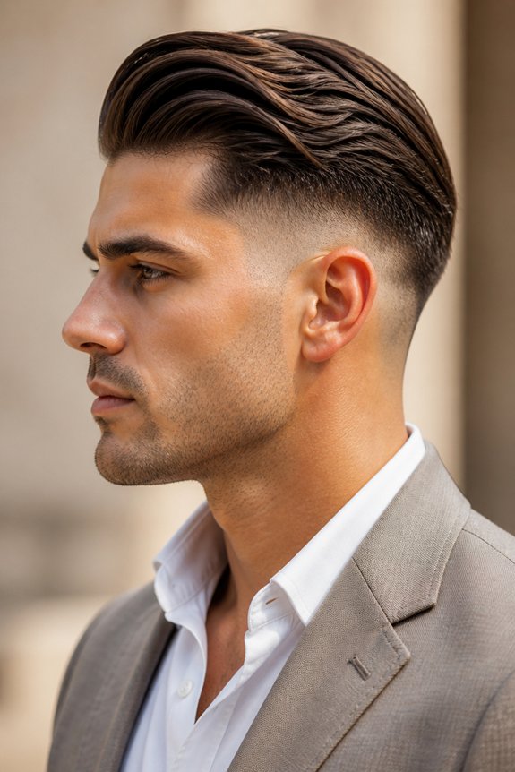 slicked back mid fade haircut