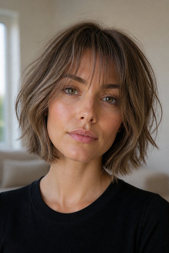 textured bobs with wispy bangs