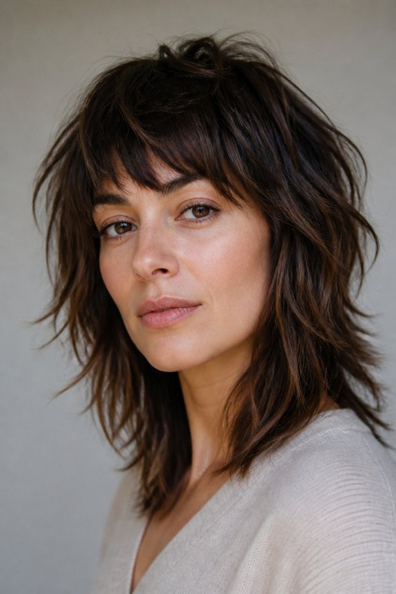 textured shag with choppy bangs