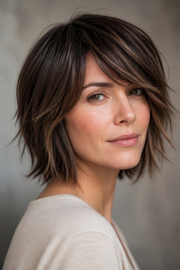 textured side swept bangs hairstyle