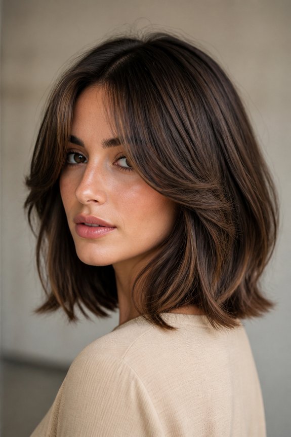 thick bangs layered long bob