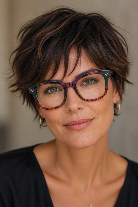 tousled bangs bold eyewear
