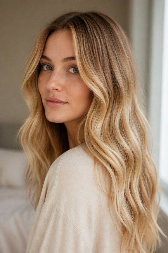 warm champagne blonde highlights