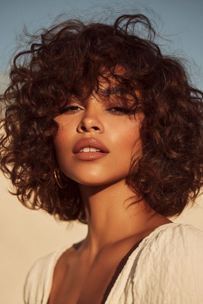 Curly Bob With Bangs