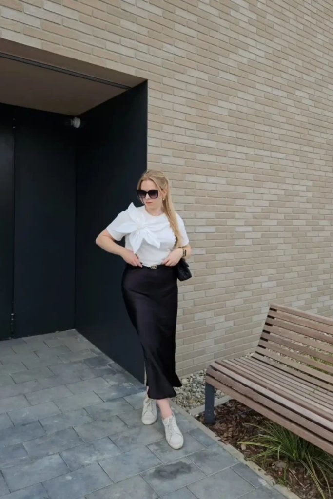 What to Wear with a Black Satin Skirt