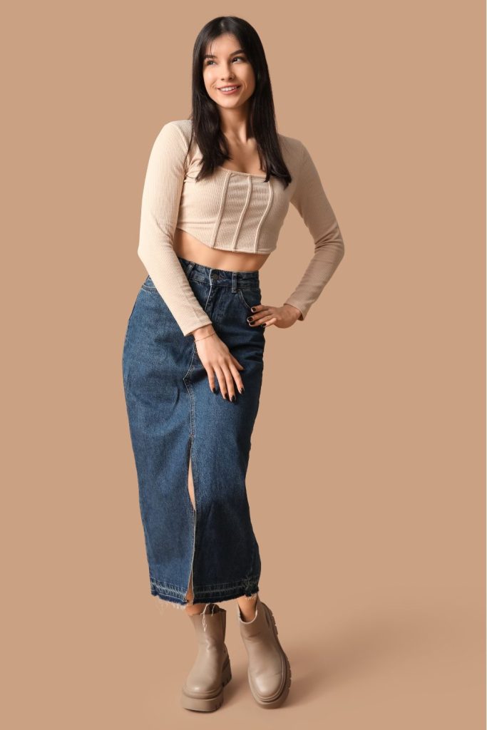 What to Wear with a Long Denim Skirt
