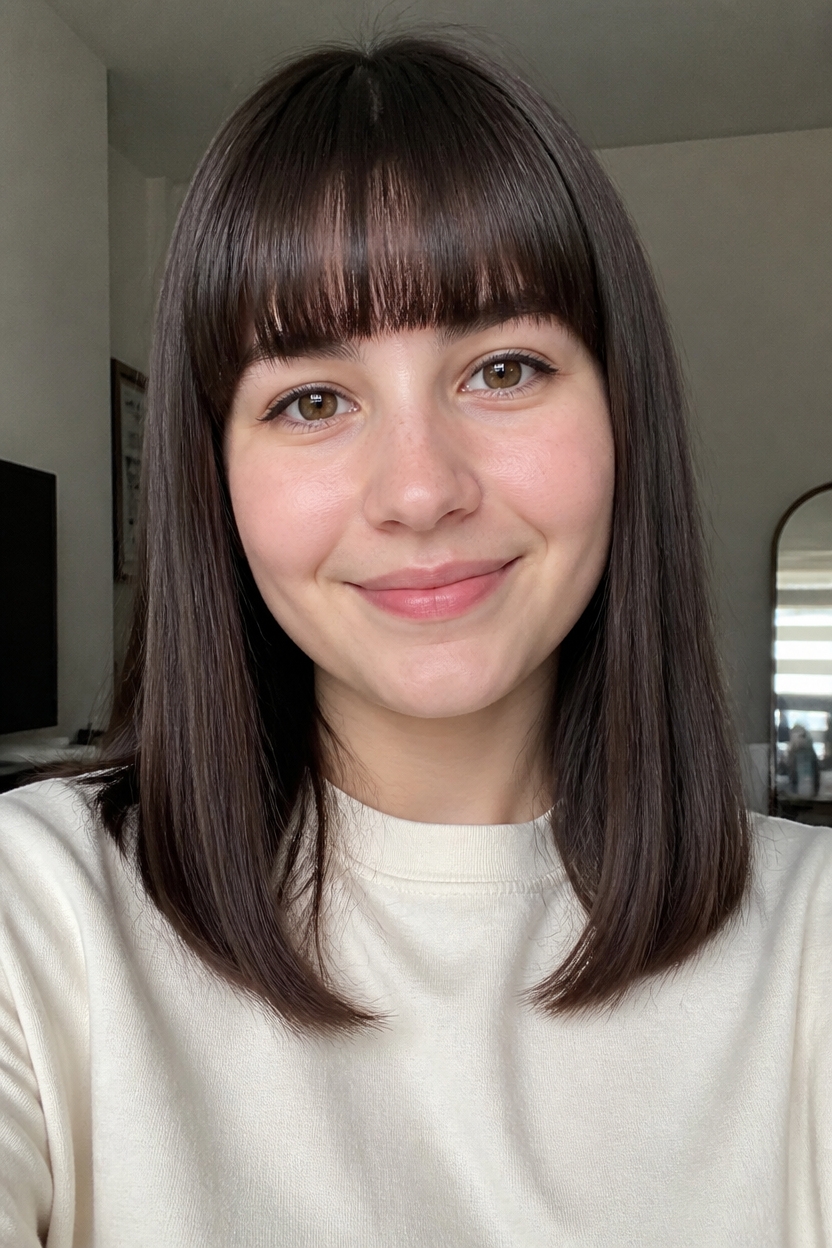 blunt bangs for round faces