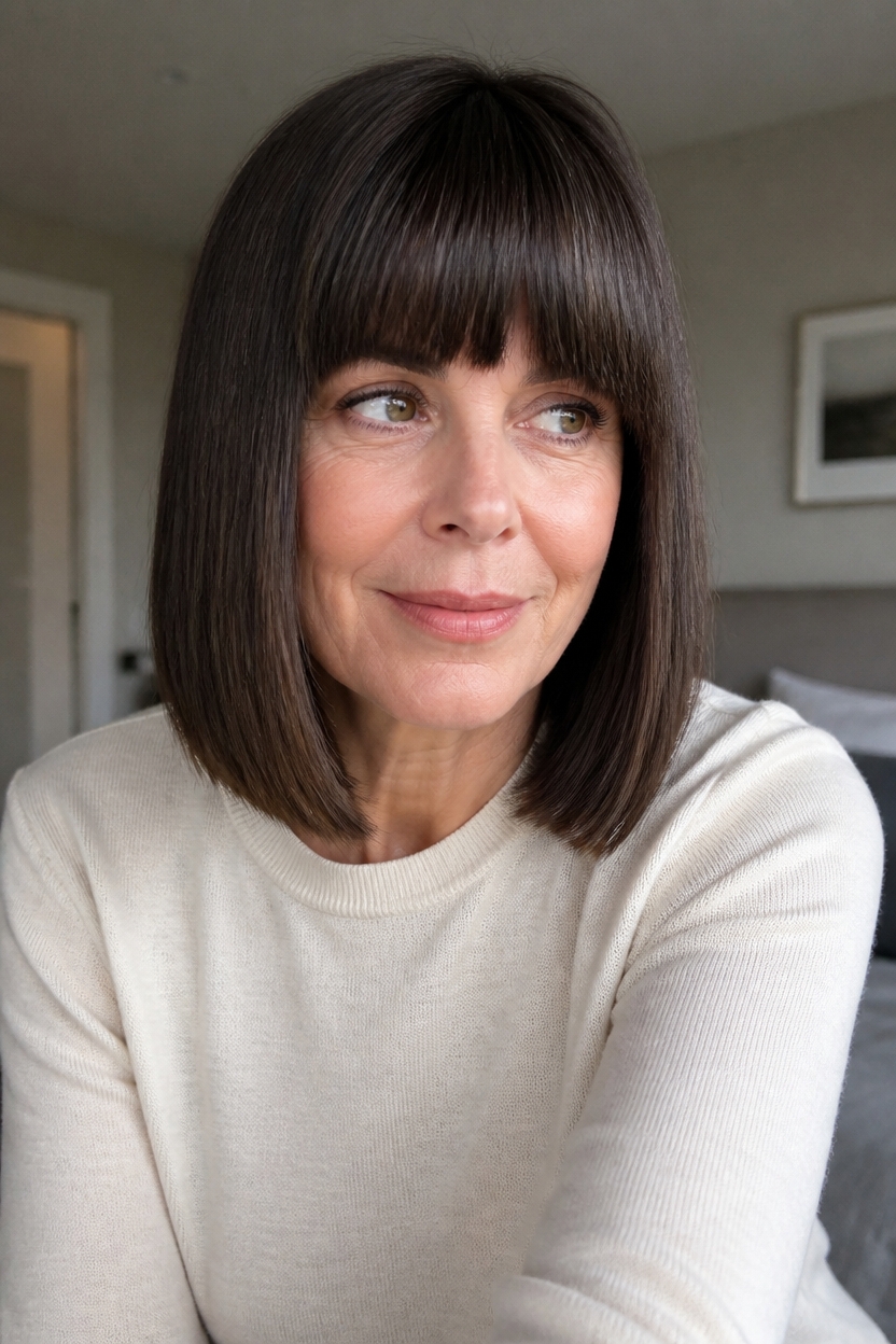 bold bangs sleek lob