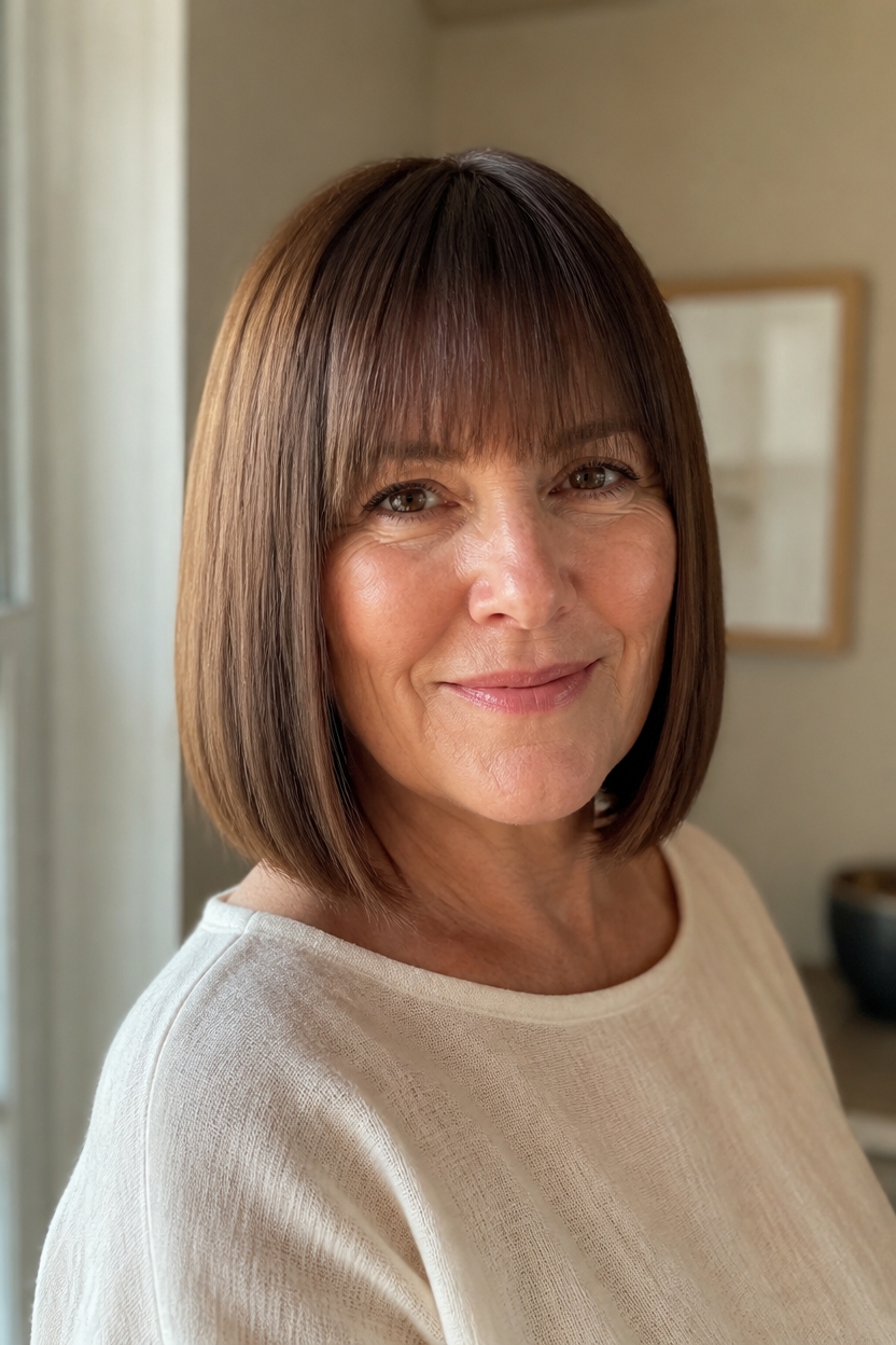 bold fringe sleek cut