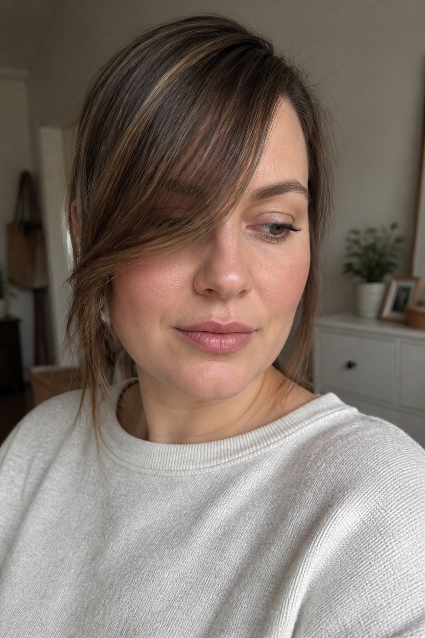 choppy side swept bangs style