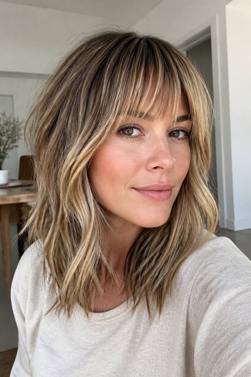 dimensional bangs with highlights