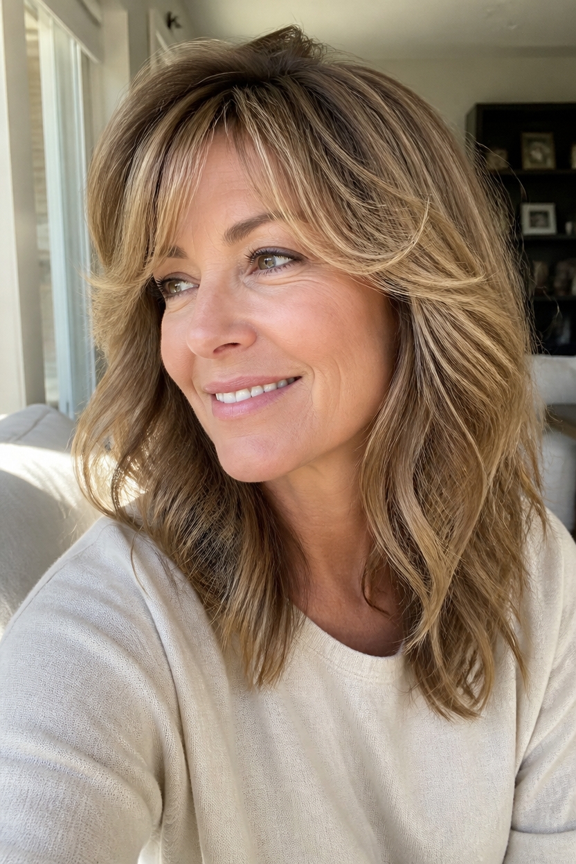effortless feathered wavy hairstyle