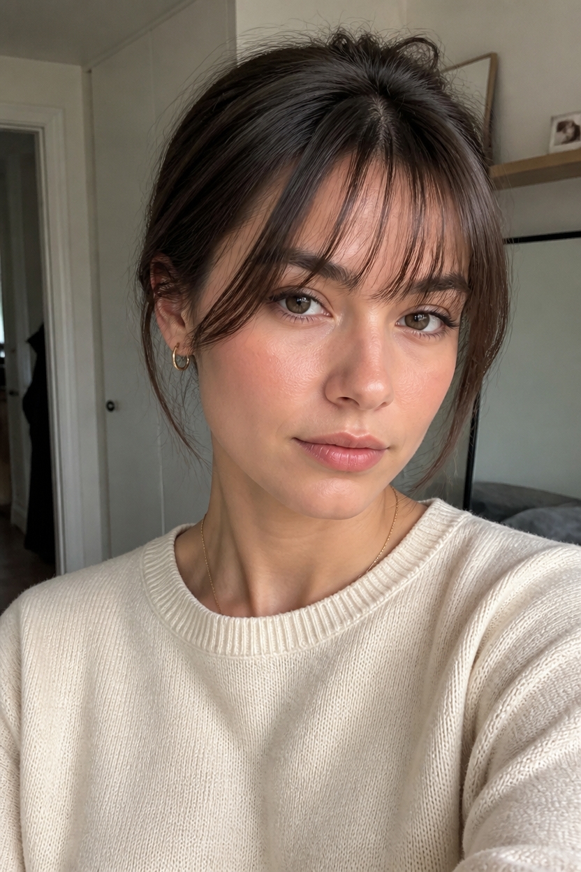 elegant thin bangs styling