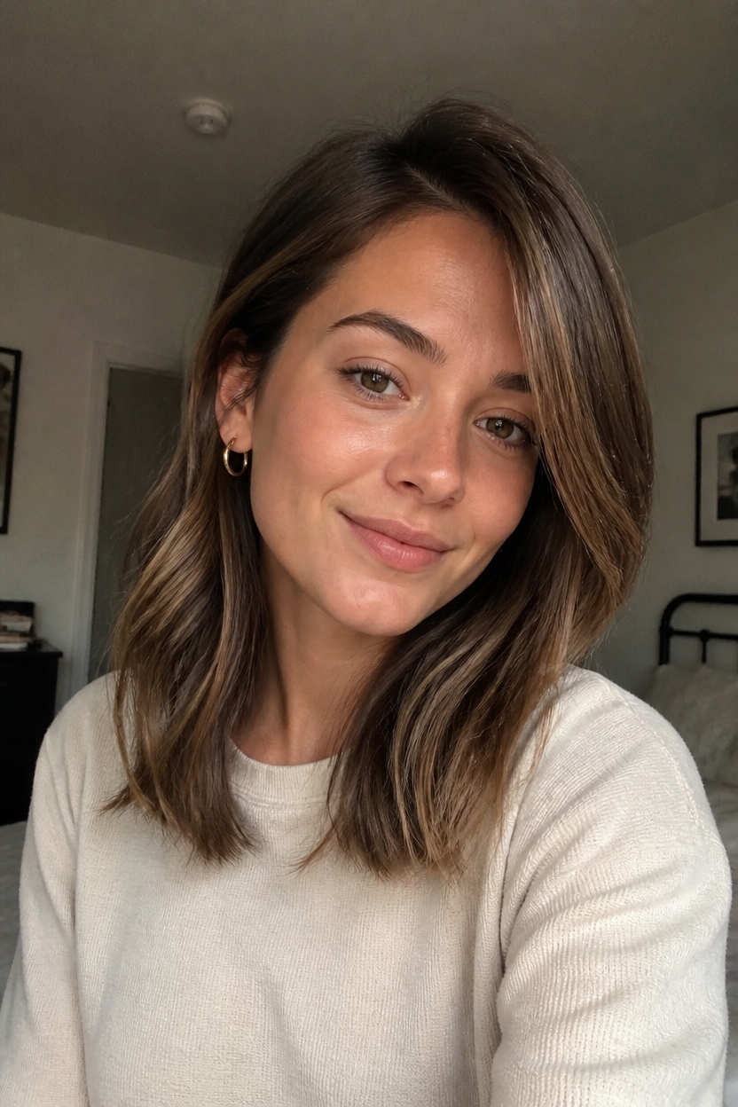 elongating side swept bangs hairstyle