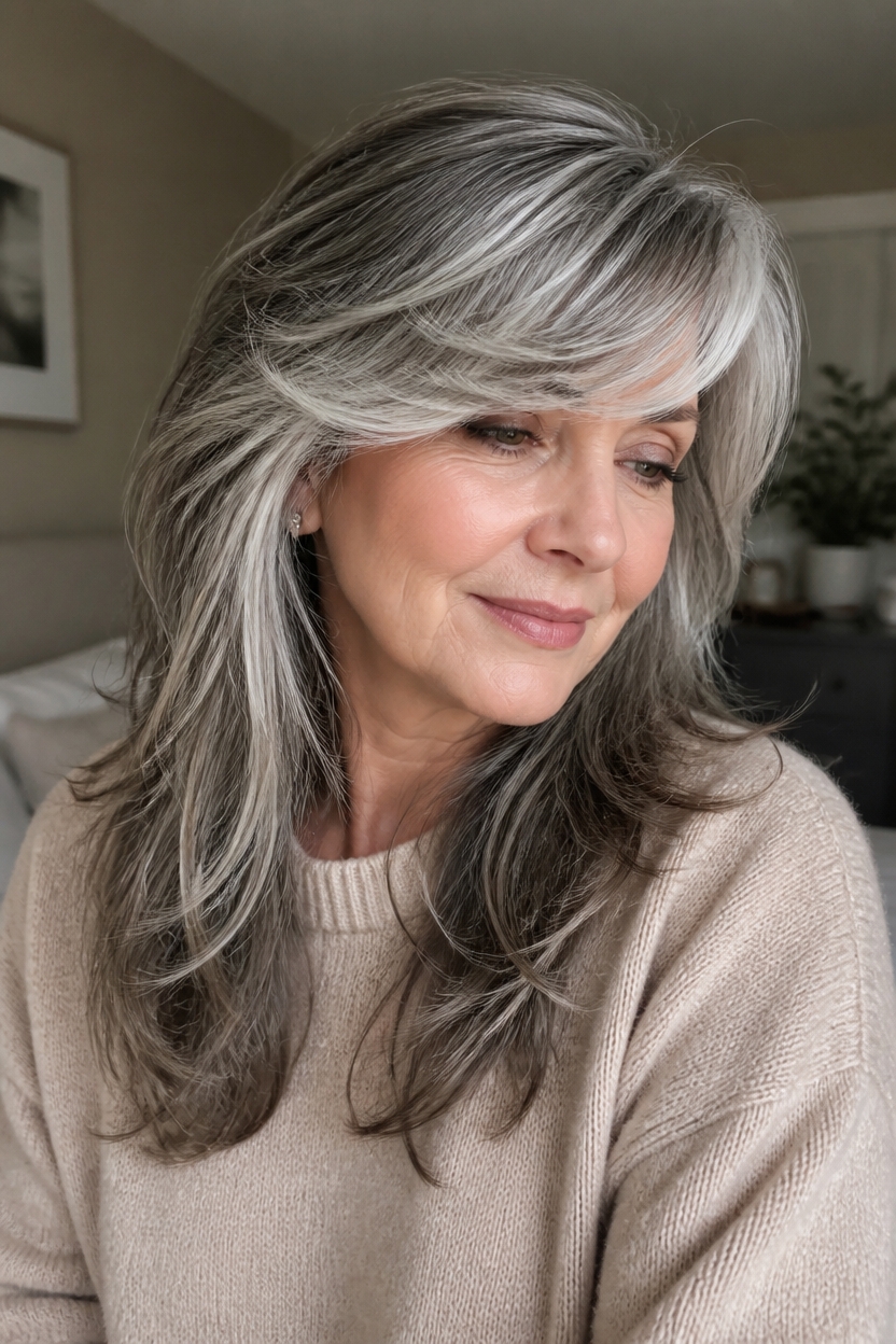 feathered bangs with highlights
