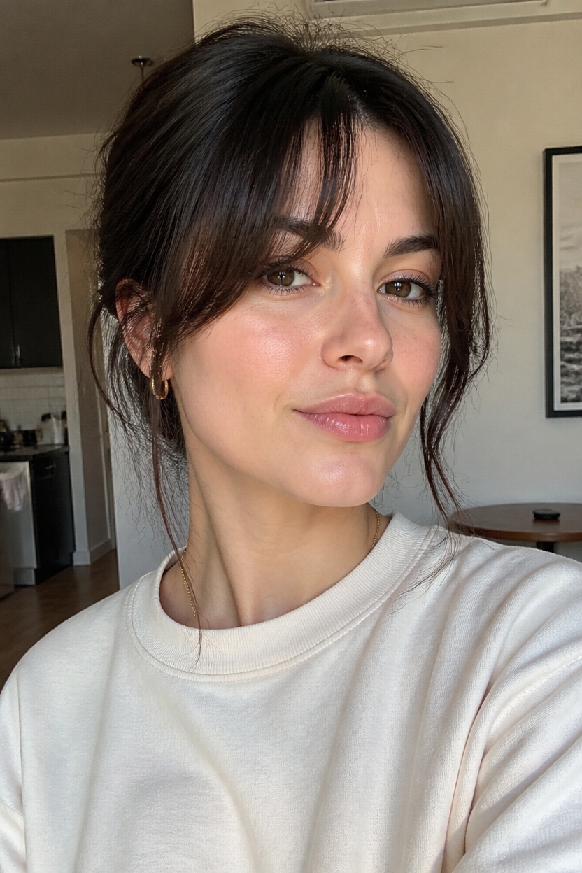 flattering arched bangs style