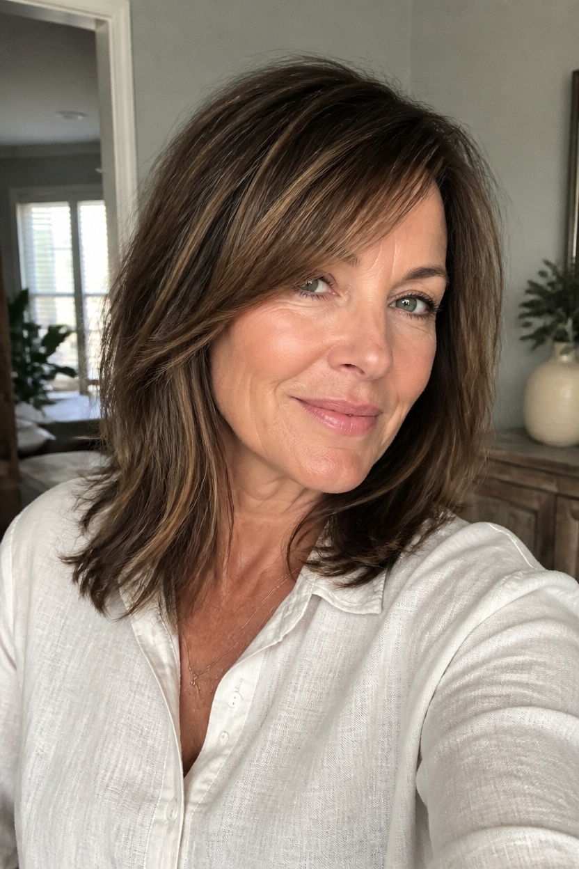 modern textured angled bangs