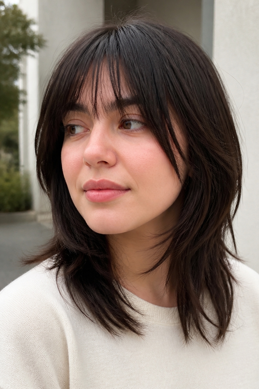 razored edge textured bangs styling