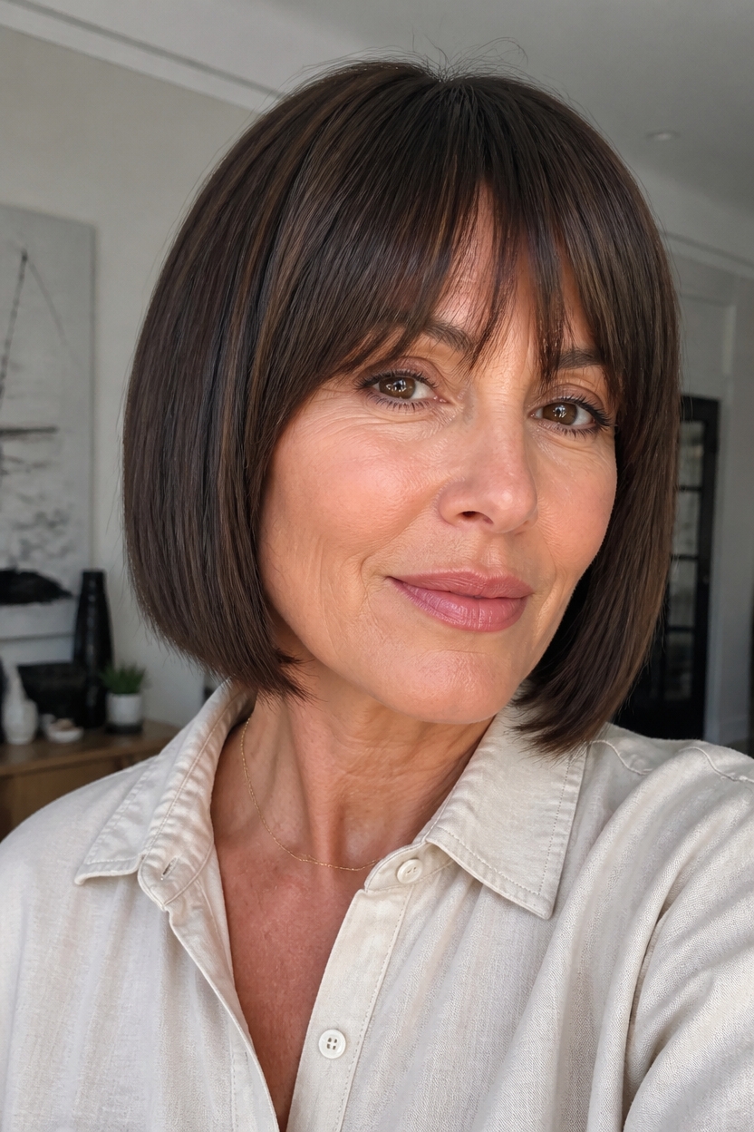sleek bob with wispy bangs