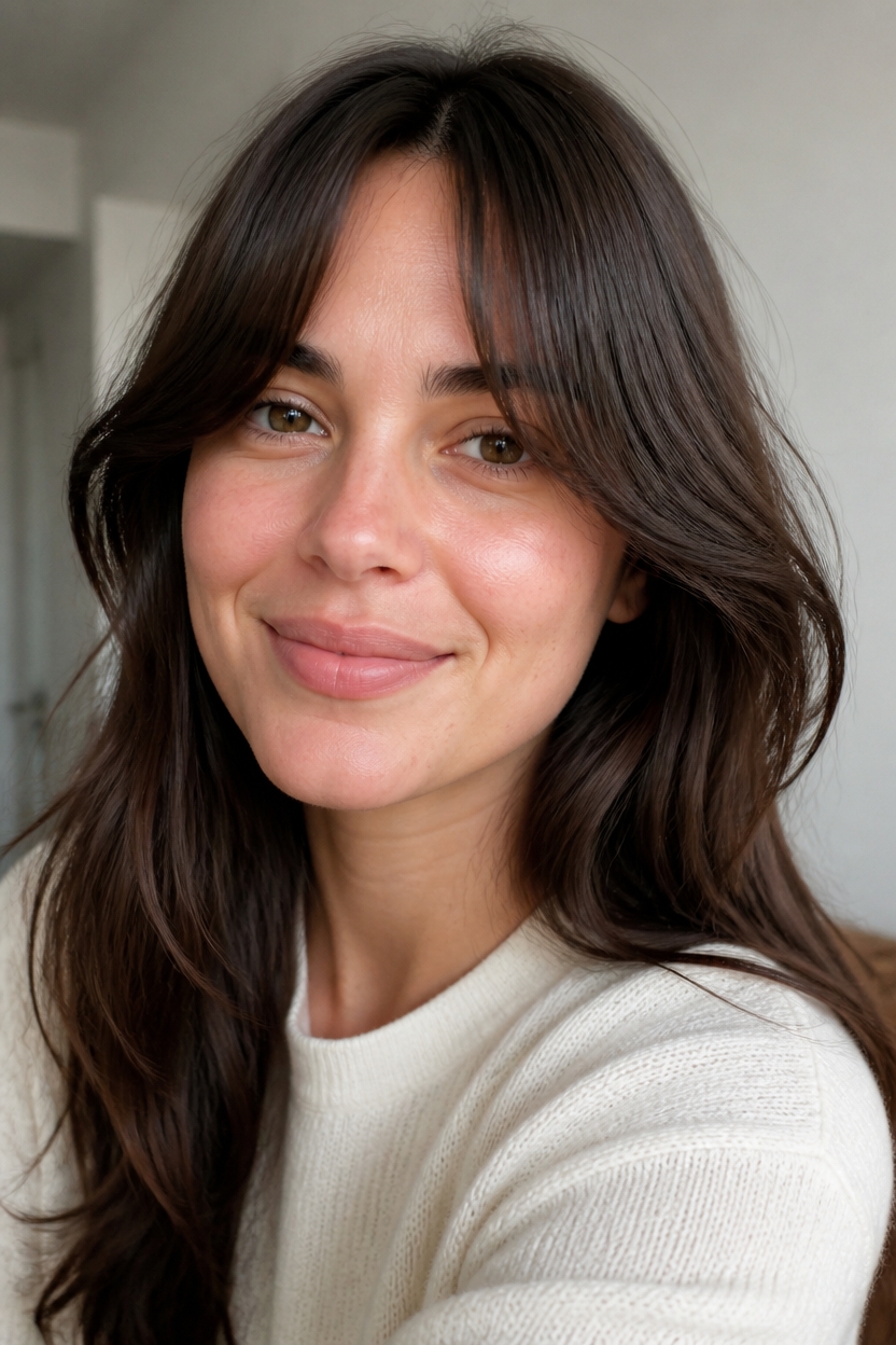soft layered face framing bangs