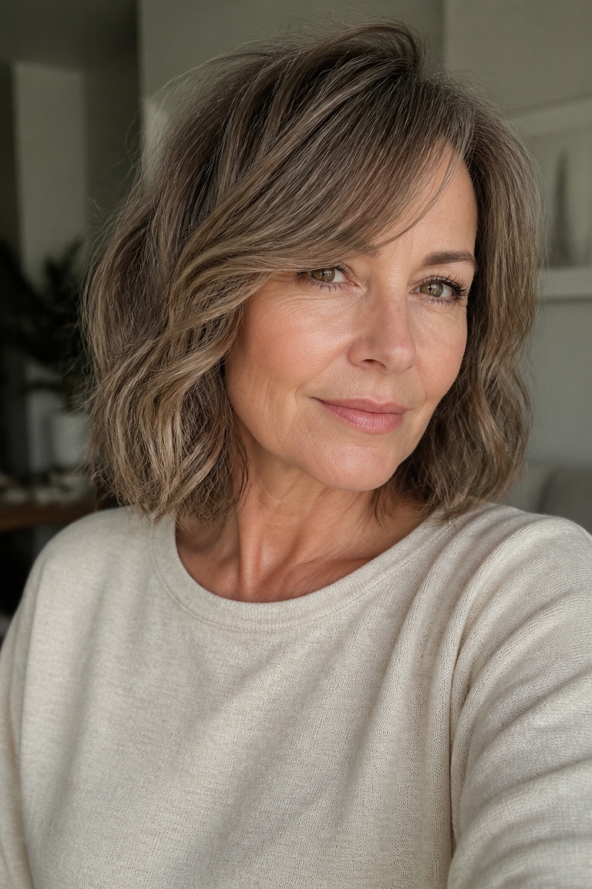 sophisticated textured lob hairstyle