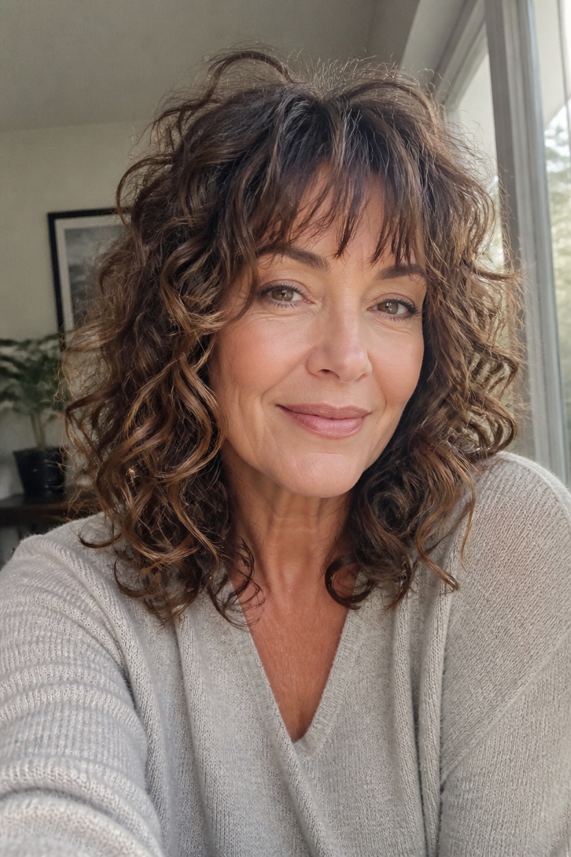 textured bangs enhance curls