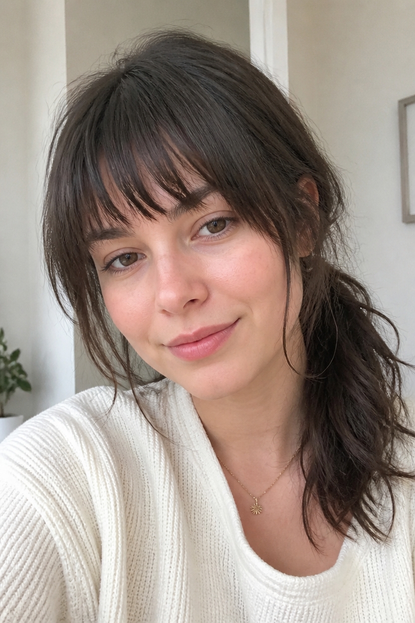 textured choppy bangs style