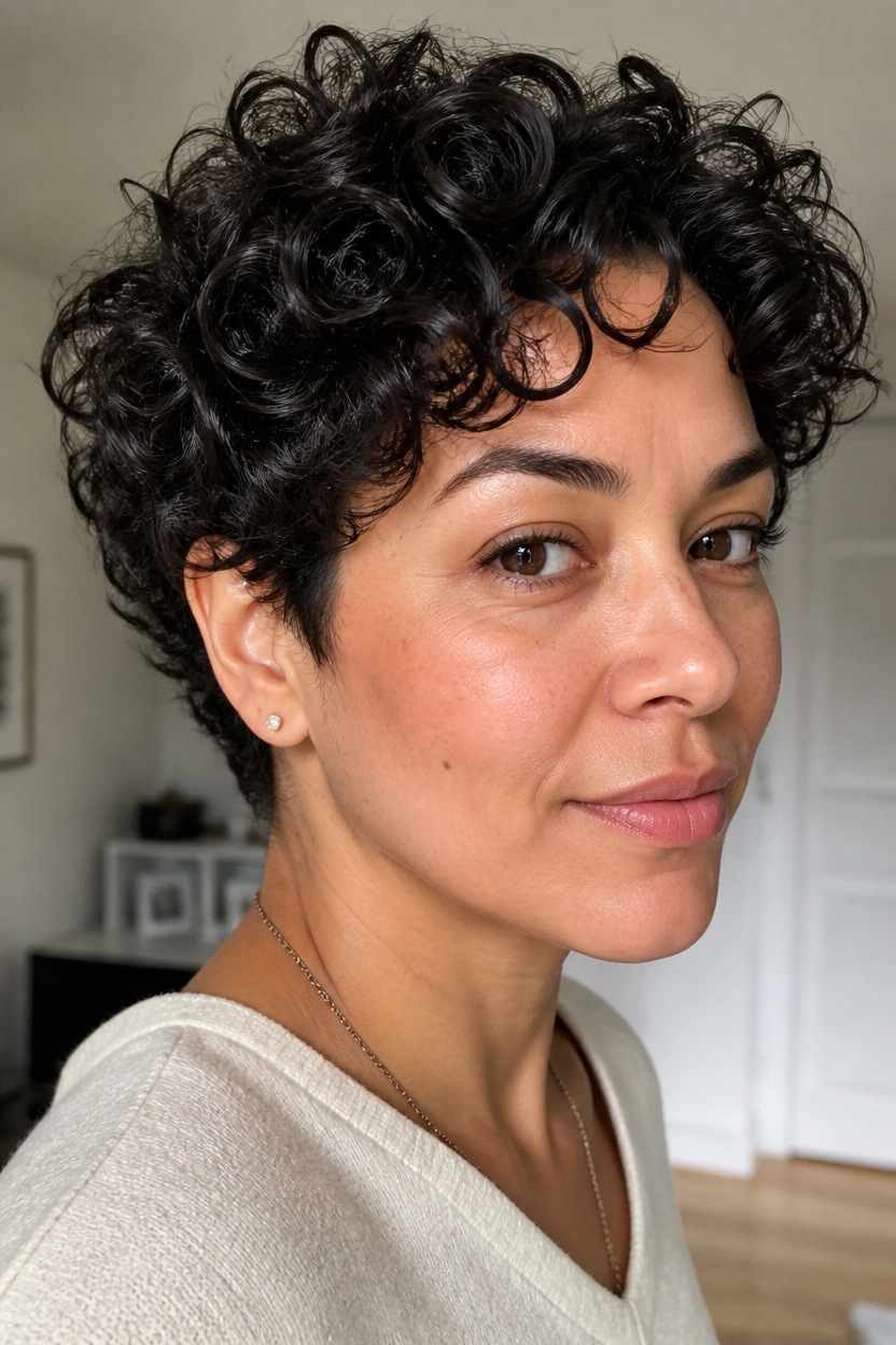 textured curly pixie hairstyle