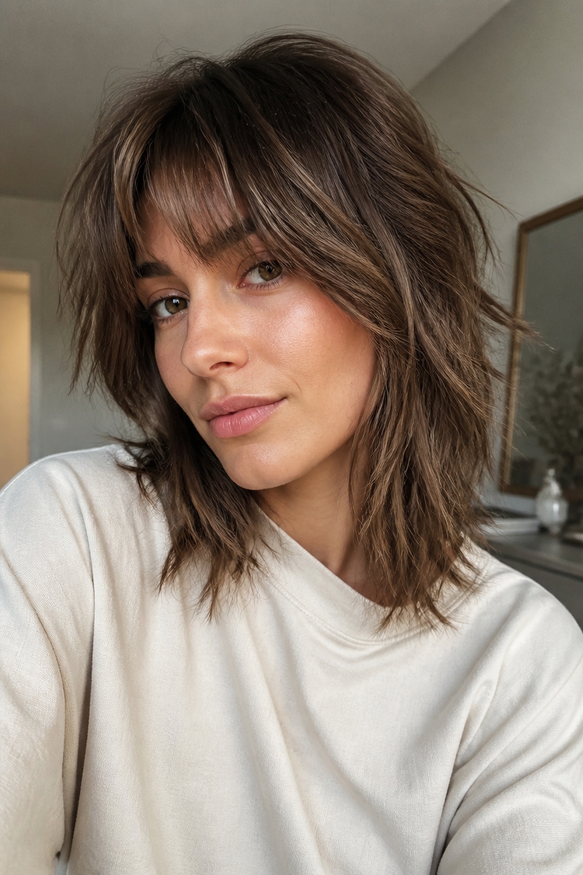 textured shaggy bangs styling