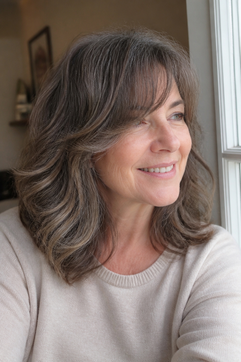 voluminous waves with bangs
